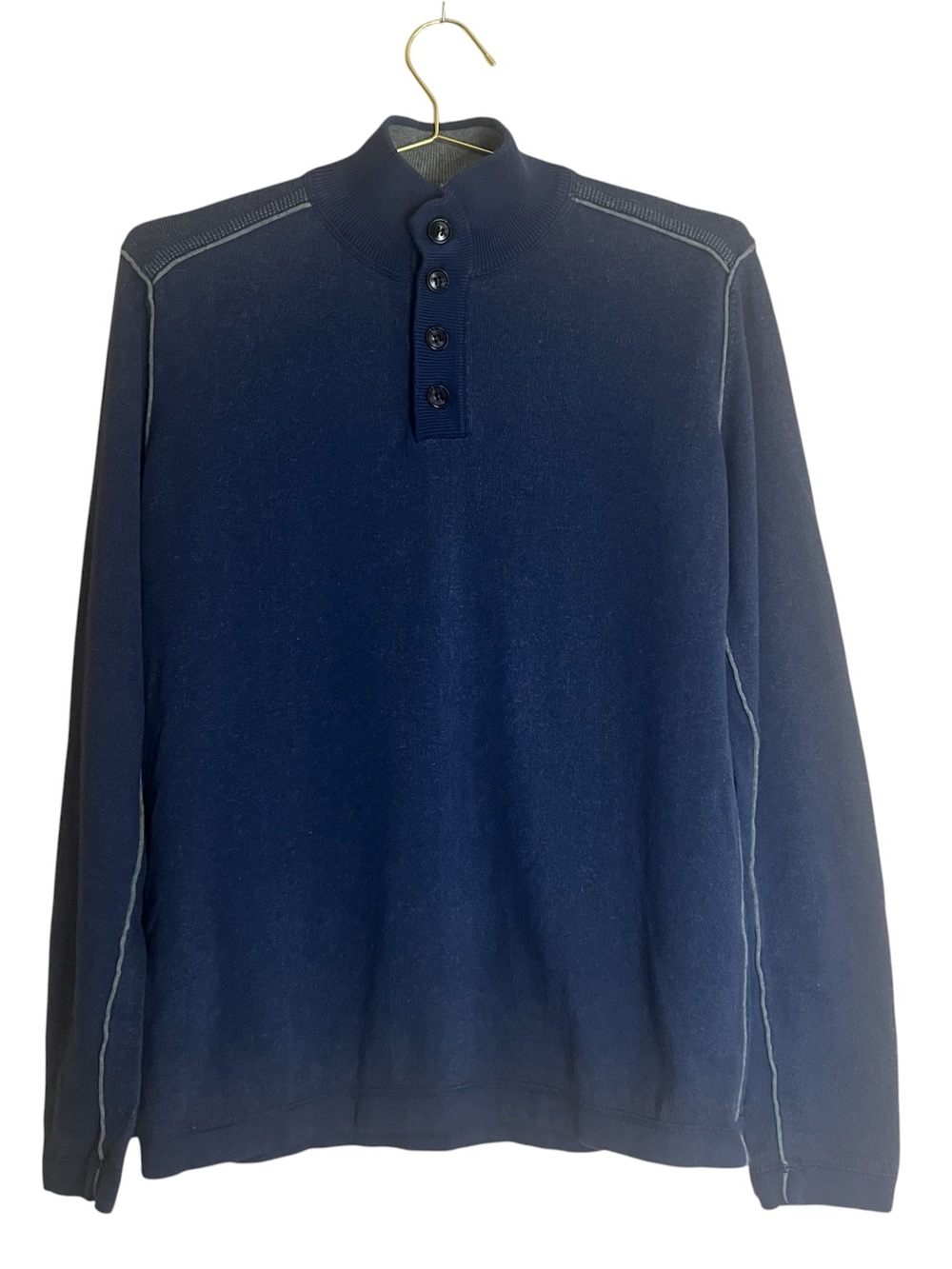 Sundance Navy Henley-Style Mock Neck Long Sleeve Pullover Sz S